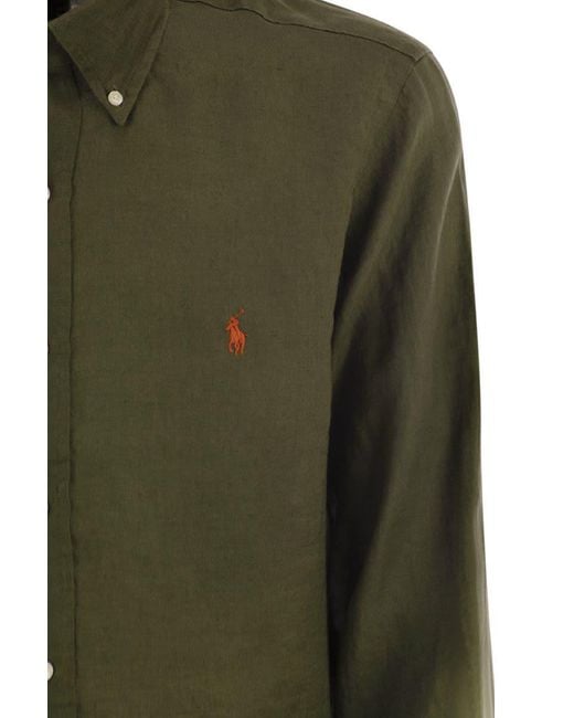 Polo Ralph Lauren Green Custom-Fit Linen Shirt for men