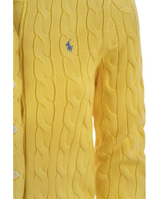 Polo Ralph Lauren Yellow Plaited Cardigan With Long Sleeves