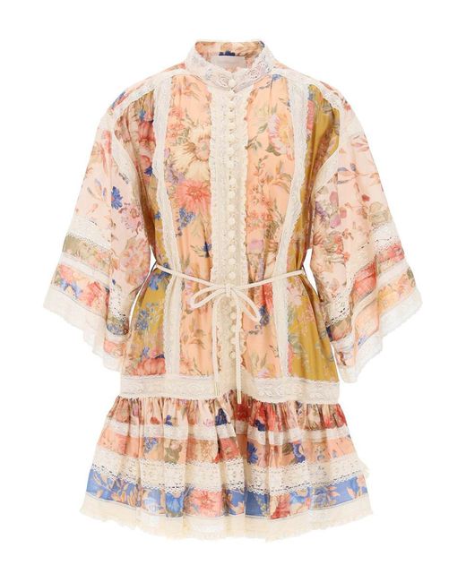 Zimmermann Multicolor August Lace Trimmed Cotton Mini Dress