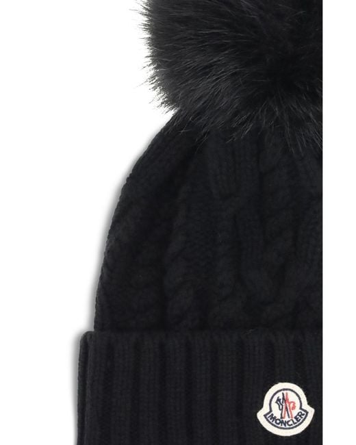 Moncler Black Cashmere Blend Hat With Pom-Pon