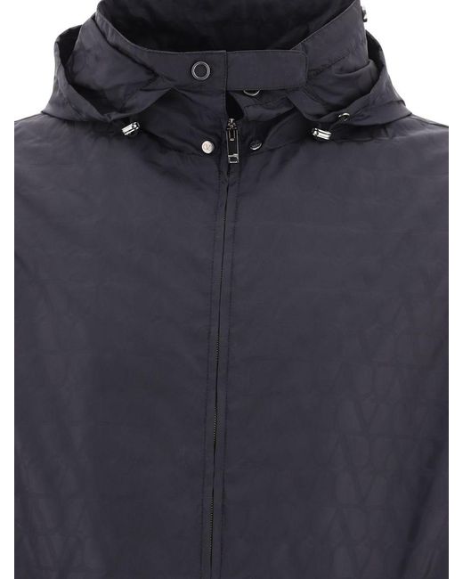 Valentino Black Windbreaker Jacket With All-over Toile Iconographe Pattern for men