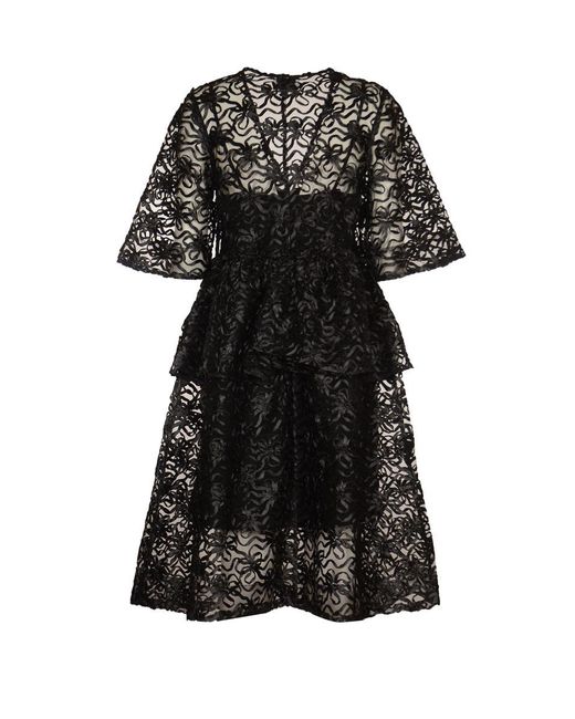 Ganni Black Ribbon Detail See-Through Layered Dress