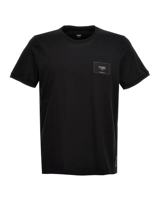 Fendi Black Logo Patch T-Shirt for men