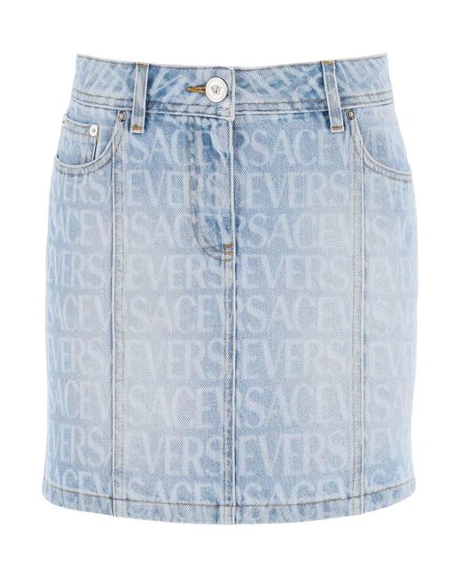 Versace Blue Monogram Denim Mini Skirt