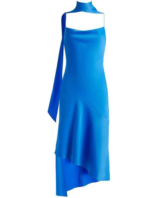 Alice + Olivia Blue Harmony Scarf-Detail Midi Slip Dress