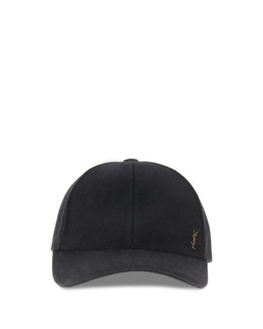 Saint Laurent Black Wool Baseball Cap