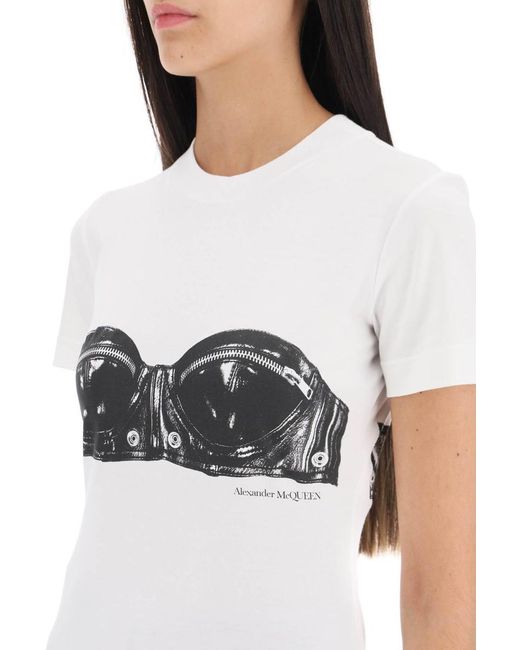 Alexander McQueen White Bustier Print Cotton T-shirt