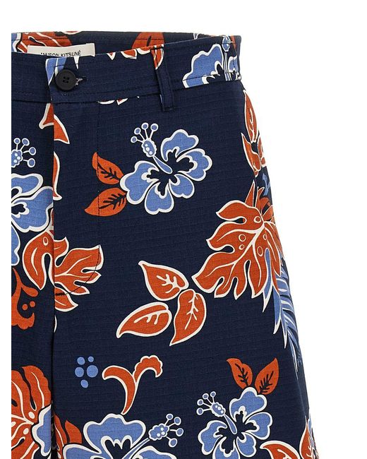 Maison Kitsuné Blue Bermuda Shorts With Floral Print for men
