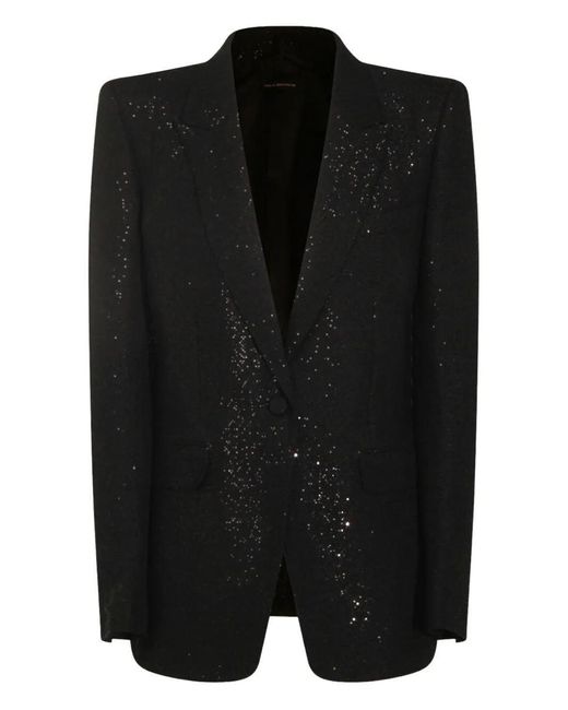 Tom Ford Black Sequined Wool Blend Crepe Single Breasted Jacket