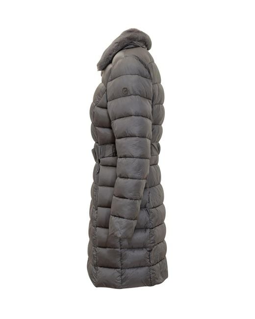 Michael Kors Gray Grey Long Down Jacket With Belt And Fur Collar