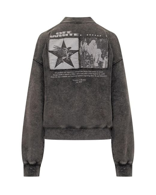 Off-White c/o Virgil Abloh Gray Black Washed Effect Sweatshirt With Logo