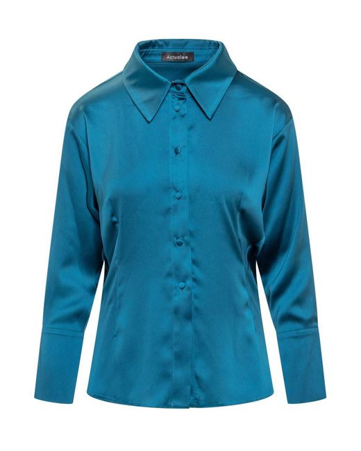 ACTUALEE Blue Satin Shirt