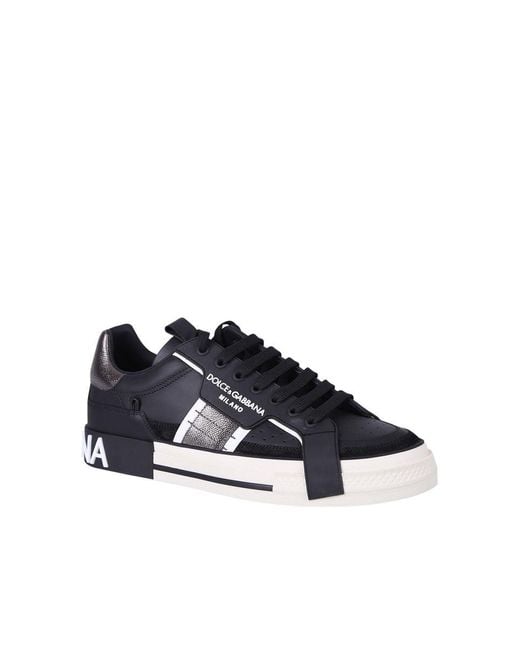 Dolce & Gabbana Black Calfskin 2.zero Custom Sneakers With Contrasting Details for men