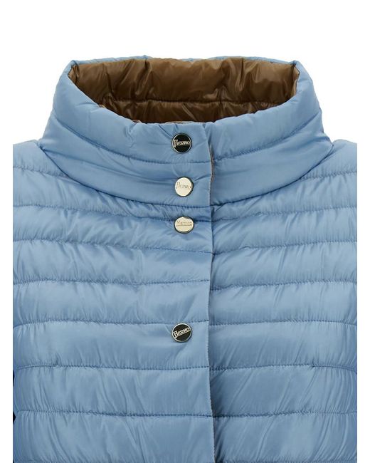 Herno Blue Light And Down Jacket With Branded Buttons