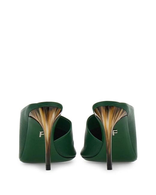 Ferragamo Green Slide Nimphe Curved Heel Shoes