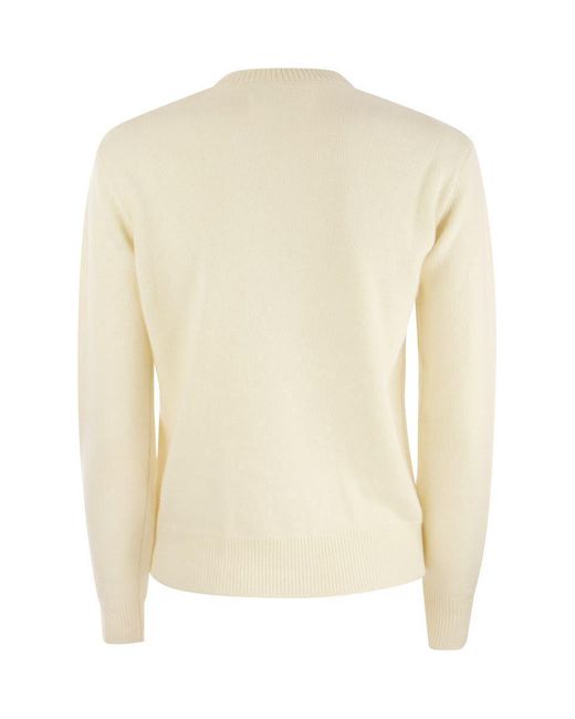 Mc2 Saint Barth Natural Wool And Cashmere Blend Jumper With Simply The Best Embroidery