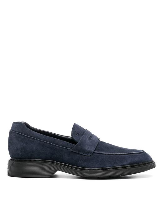 Hogan Blue Brushed-effect Leather Loafers for men