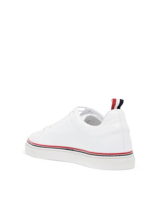 Thom Browne White Smooth Leather Sneakers With Tricolor Detail for men