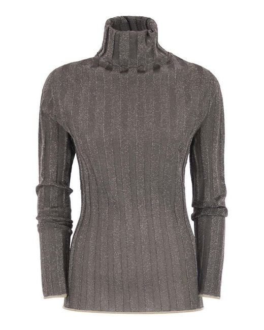 Fabiana Filippi Gray Ribbed Turtleneck With Lurex