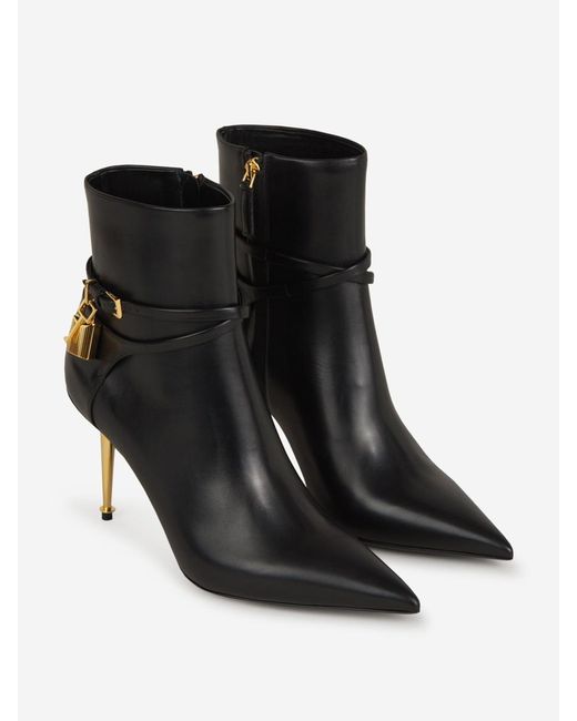 Tom Ford Black Padlock Leather Ankle Boots