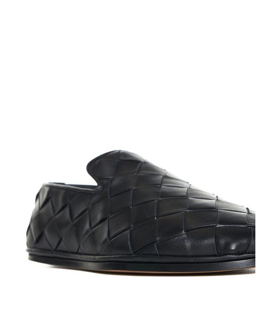 Bottega Veneta Black Intrecciato Leather Flat Slippers