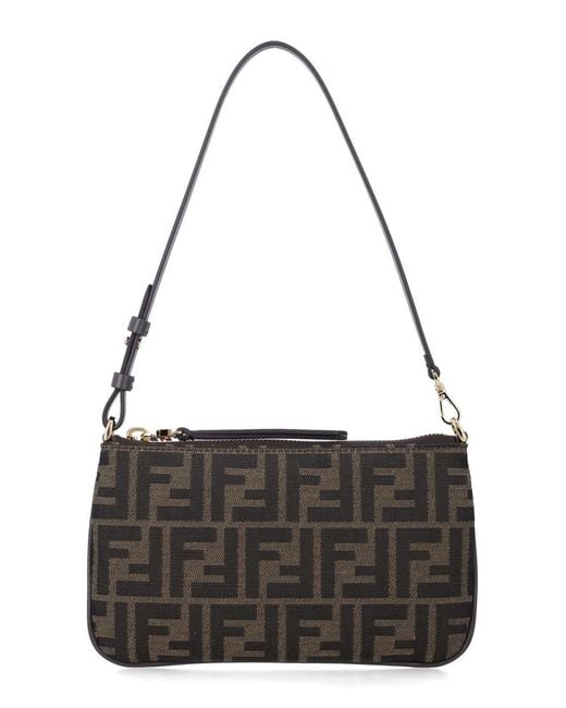 Fendi Black Flat Baguette Zucca Jacquard