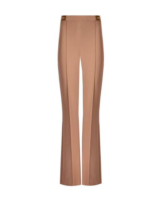 Elisabetta Franchi Brown Nude Palazzo Trousers With Logo