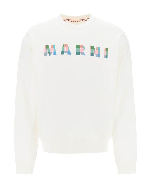 Marni White Sweatshirt With Plaid Logo for men