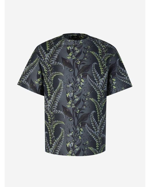 Etro Gray Flower Cotton T-shirt for men
