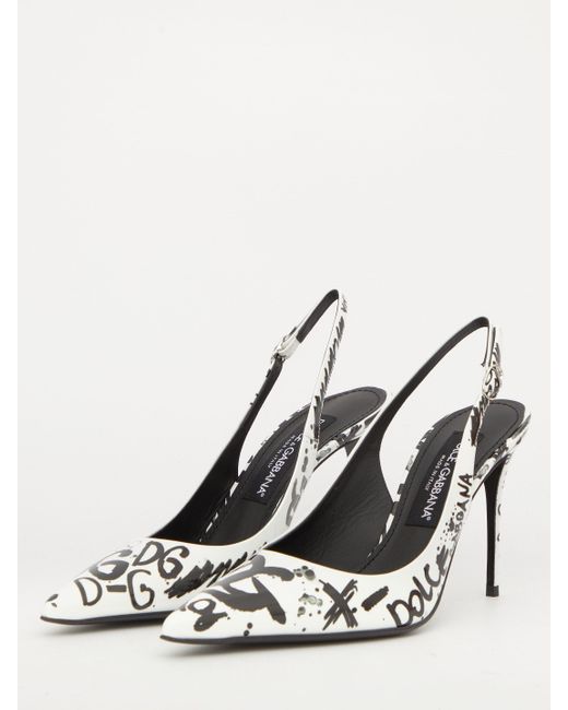 Dolce & Gabbana Leather Graffiti Print Pumps in White,Black (White) - Save  41% | Lyst