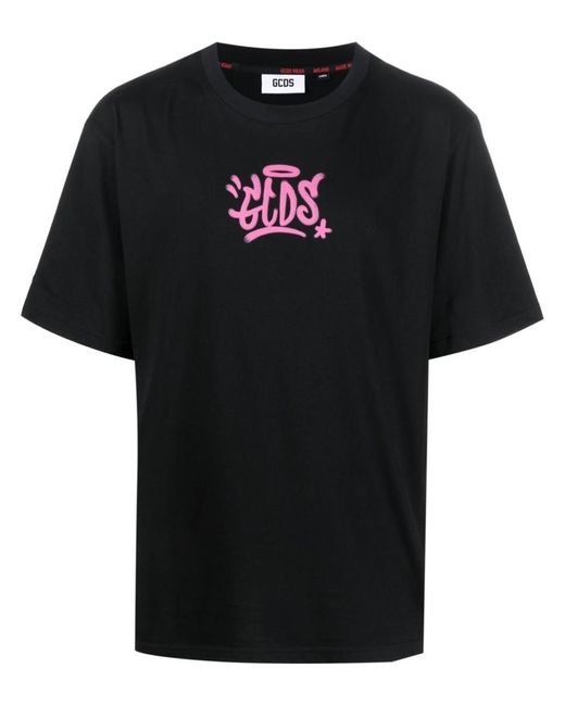 Gcds Black Graffiti-print Cotton T-shirt for men