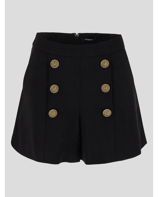 Balmain Black Contrast Buttons Shorts