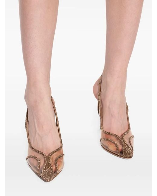 Gianvito Rossi Metallic Brenda Crystal Pumps With Slingback