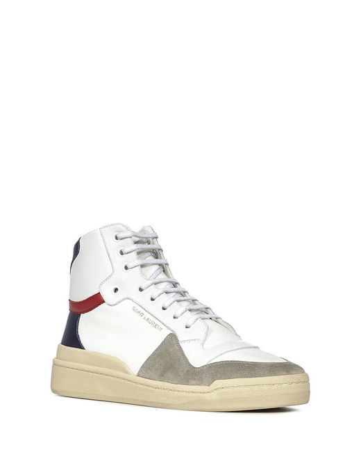 Saint Laurent White Sl24 Logo-print High-top Leather Trainers for men
