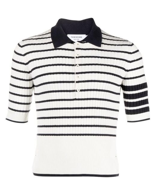 Thom Browne Blue 4-bar Stripe Knitted Polo Shirt for men
