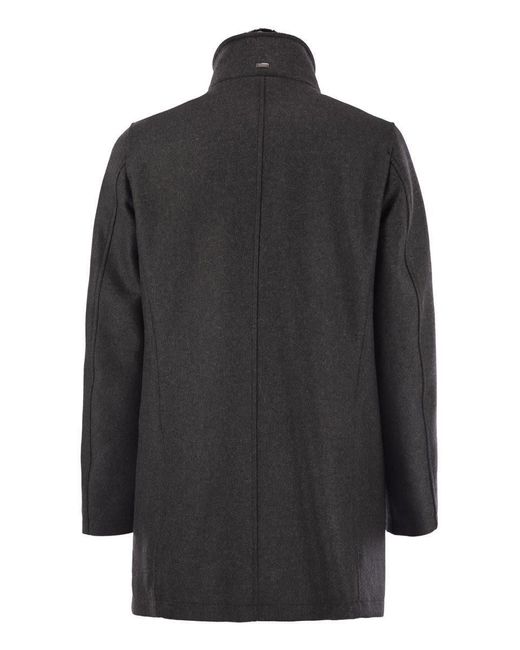 Herno Black Wool Coat With Detachable Collar for men