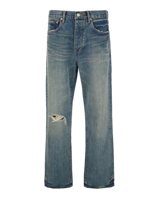 Purple Brand Blue 'Hadley Vintage' Jeans With Ripped Detail On The Front And Logo Patch On The Rear for men