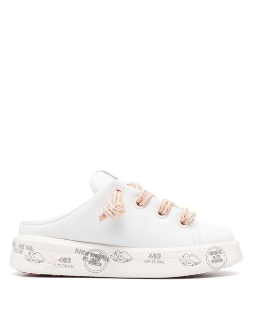 Premiata White Belle 6795 Leather Mules With Laces