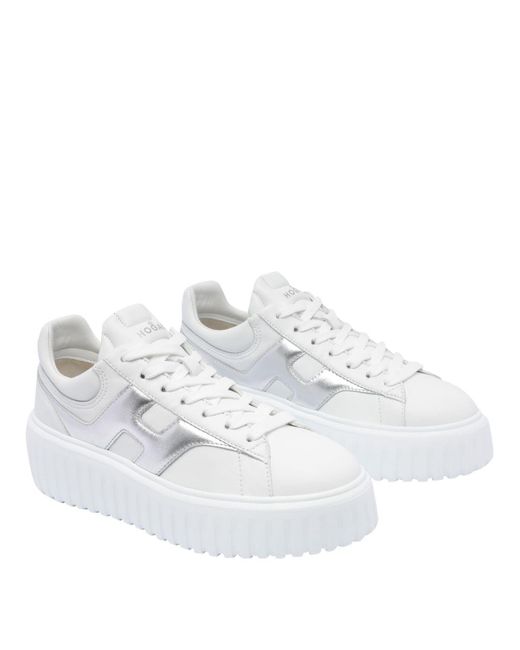 Hogan White H-Stripes Leather Sneakers