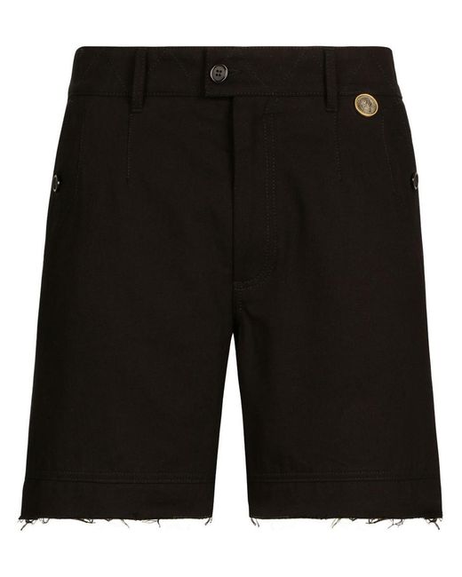 Dolce & Gabbana Black Frayed-hem Twill Bermuda Shorts for men