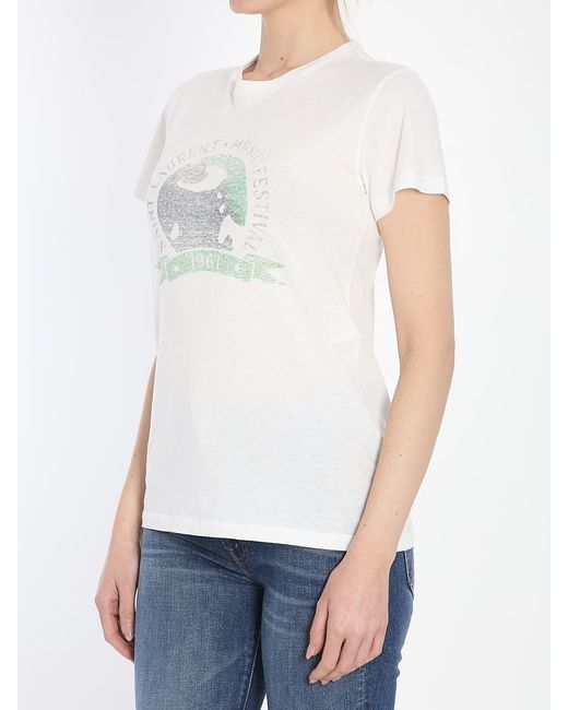 Saint Laurent White Musical Festival Print T-Shirt