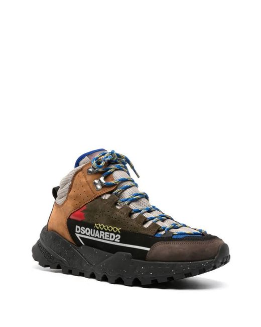 DSquared² Brown Panelled Hiking Boots for men