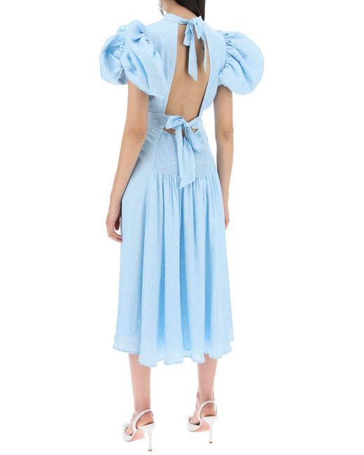 ROTATE BIRGER CHRISTENSEN Blue Polka Dot Midi Dress With Balloon Sleeves