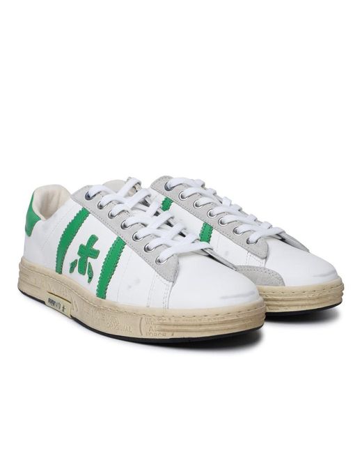 Premiata Green 'russell' White Leather Sneakers for men