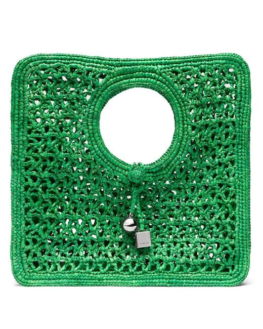 Jacquemus Green Raffia 'The Spiaggia Small Square Bag' Handle Bag