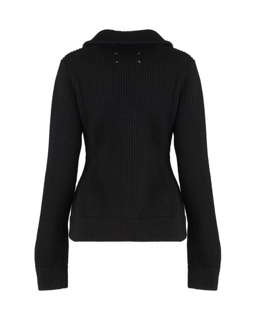 Maison Margiela Black Wool Cardigan With Zipper