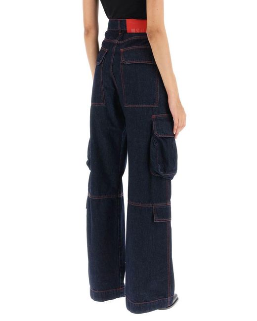 MSGM Blue Cargo Jeans With Flared Cut