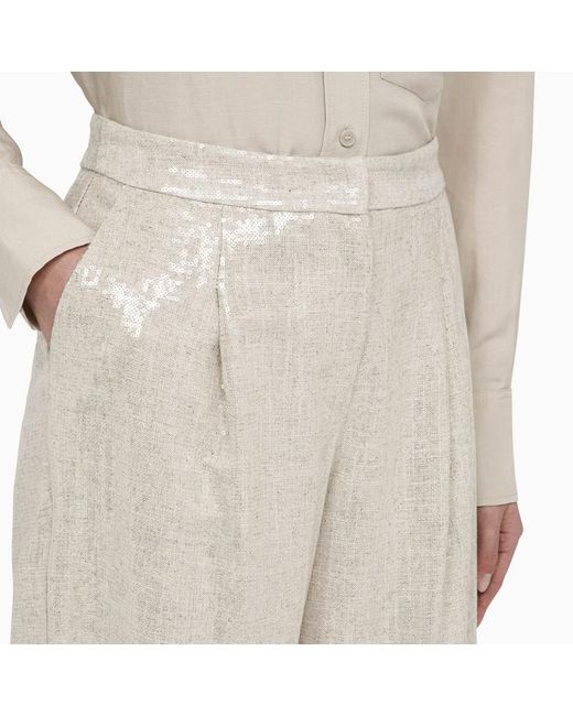 FEDERICA TOSI Natural Bamboo-coloured Wide Trousers With Micro Sequins
