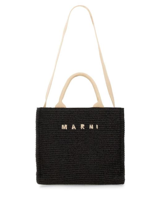 Marni Black Mini Raffia Effect Fabric Tote Handbag