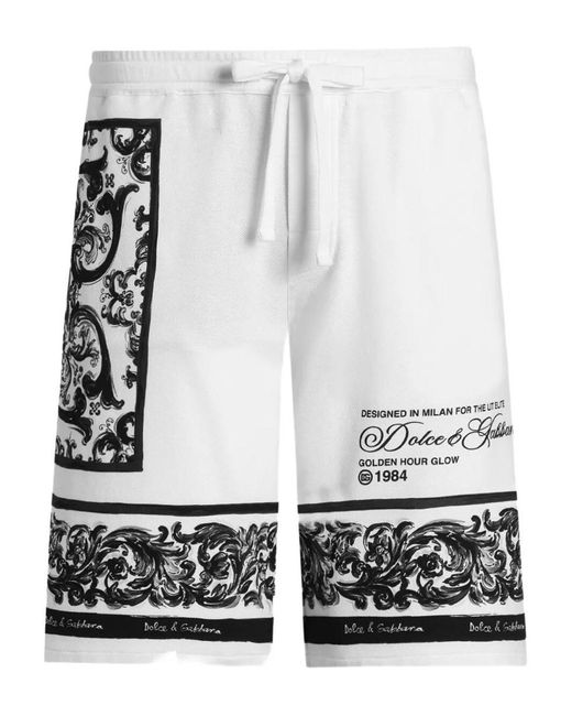 Dolce & Gabbana Gray Majolica-Print Double Pique Bermuda Shorts for men